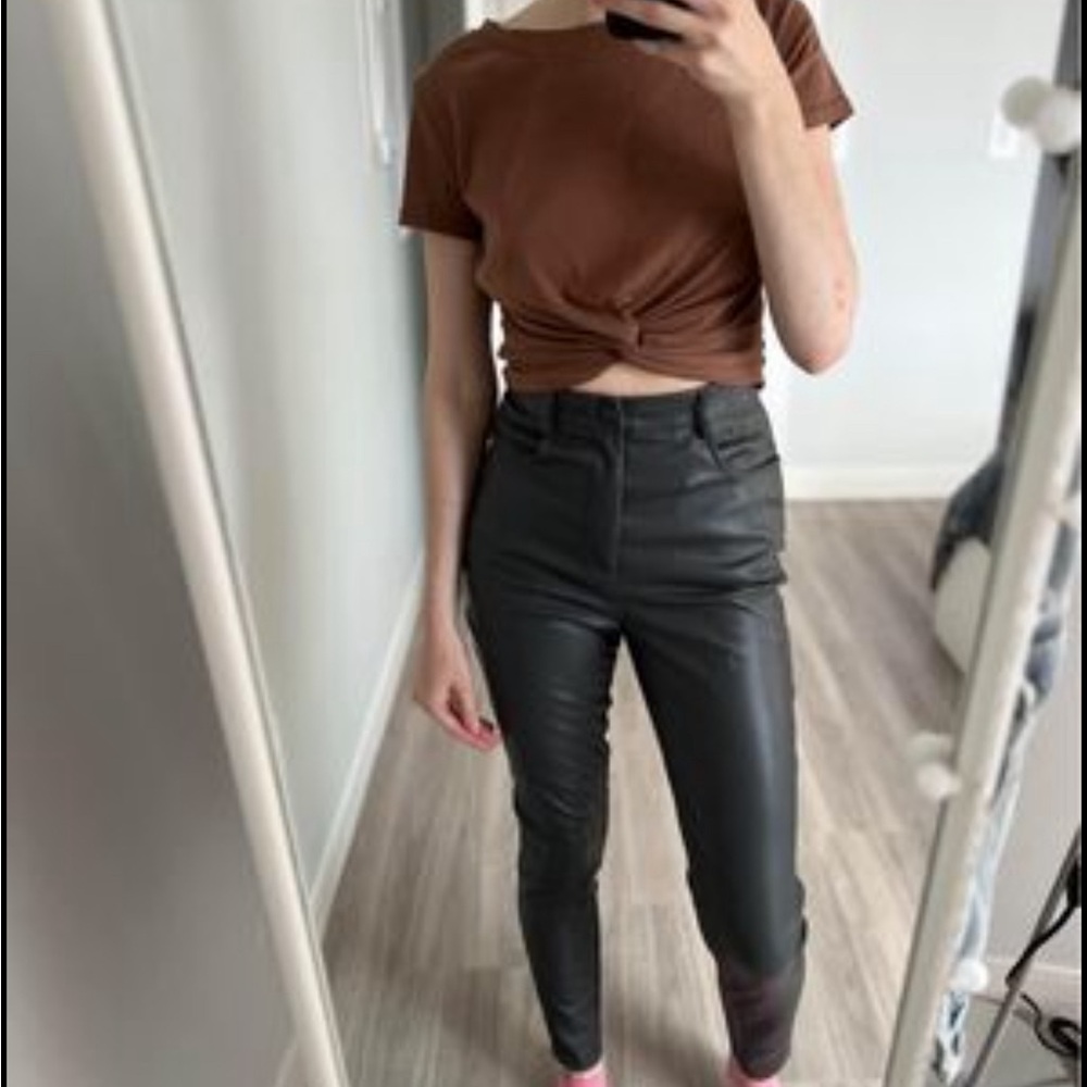 Leather gray fleece pants | trousers Missguided